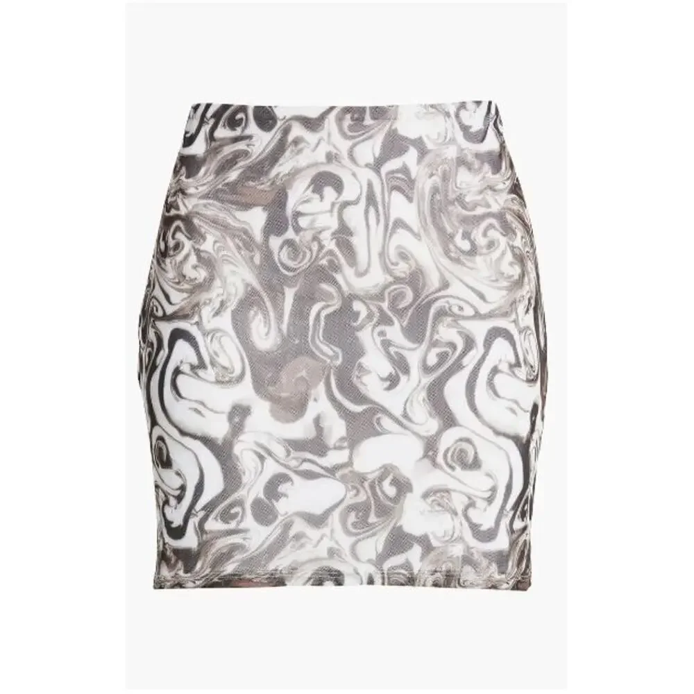 BP. Women's Print Mesh Tube Mini Skirt in White Brown Spacey Print‎ SM MSRP $39